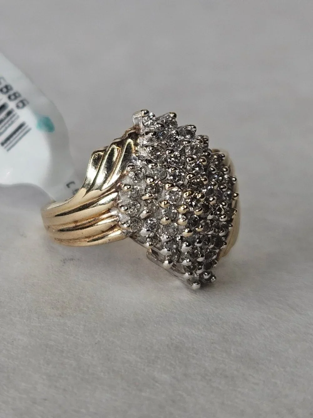 10K Yellow Gold Diamond Large Marquise Shaped Cocktail Cluster Ring Size 7.25